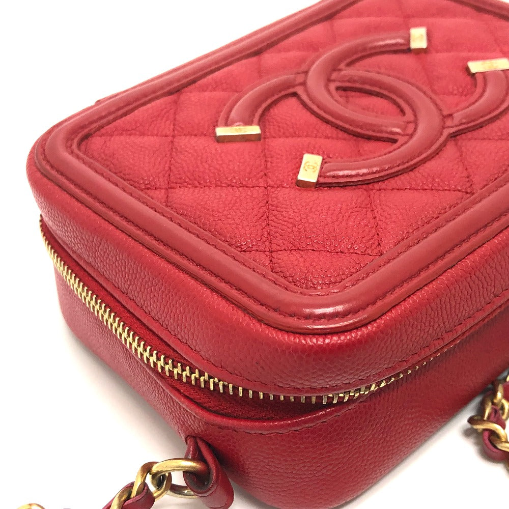 CHANEL A84452 CC フィリグリー マトラッセ チェーン ミニ ショルダーバッグ キャビアスキン レディース レッド