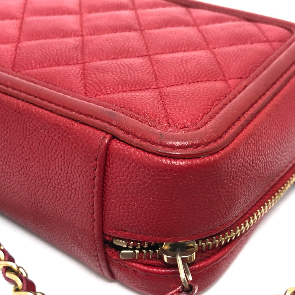CHANEL A84452 CC フィリグリー マトラッセ チェーン ミニ ショルダーバッグ キャビアスキン レディース レッド