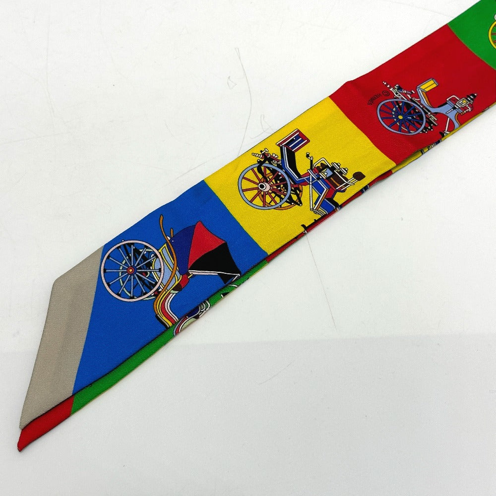 HERMES Horse-Drawn Twilly Scarf, Silk, Women's, Multicolor