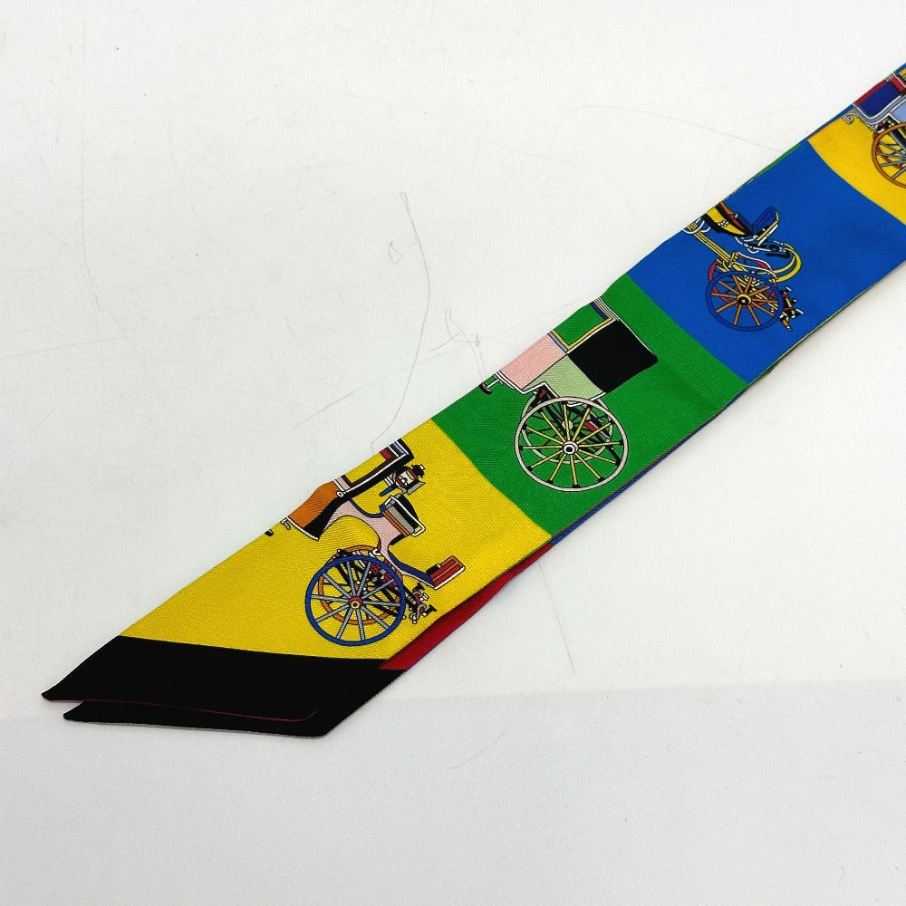 HERMES Horse-Drawn Twilly Scarf, Silk, Women's, Multicolor