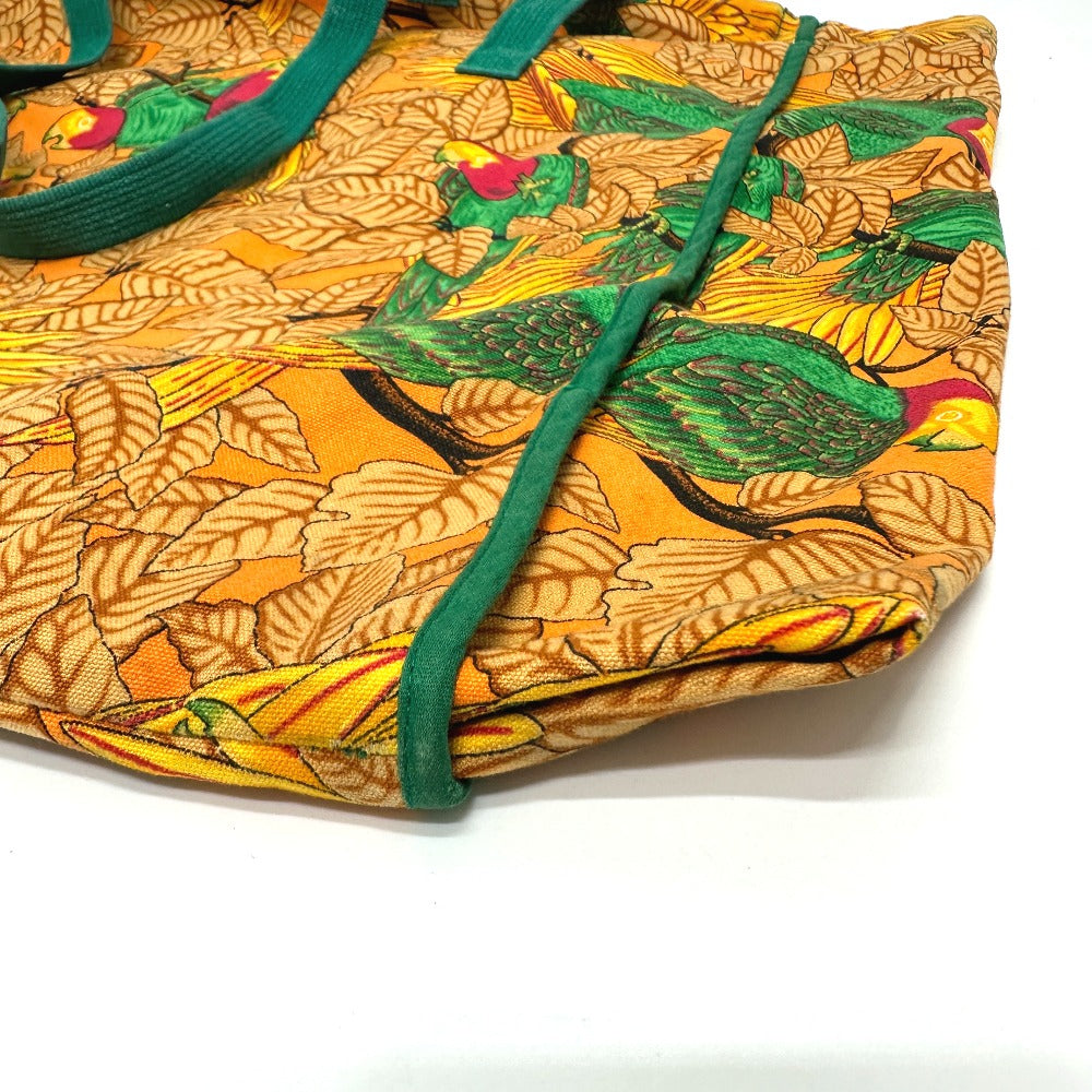 HERMES Parakeet Bird Print Canvas Tote Bag for Women, Orange