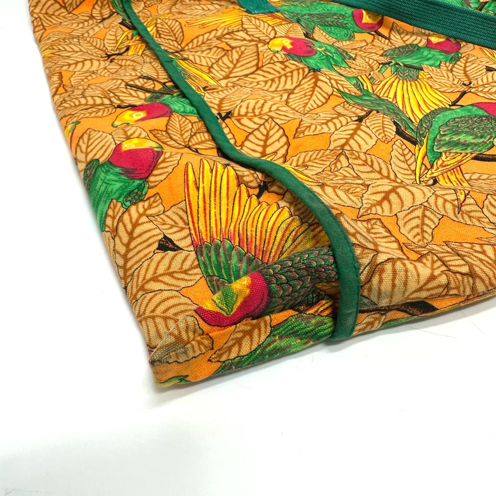 HERMES Parakeet Bird Print Canvas Tote Bag for Women, Orange