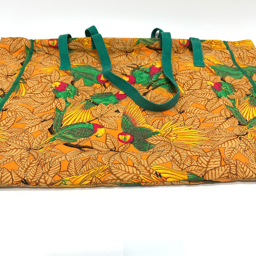 HERMES Parakeet Bird Print Canvas Tote Bag for Women, Orange