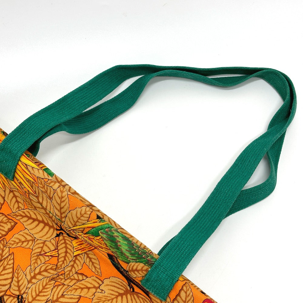 HERMES Parakeet Bird Print Canvas Tote Bag for Women, Orange
