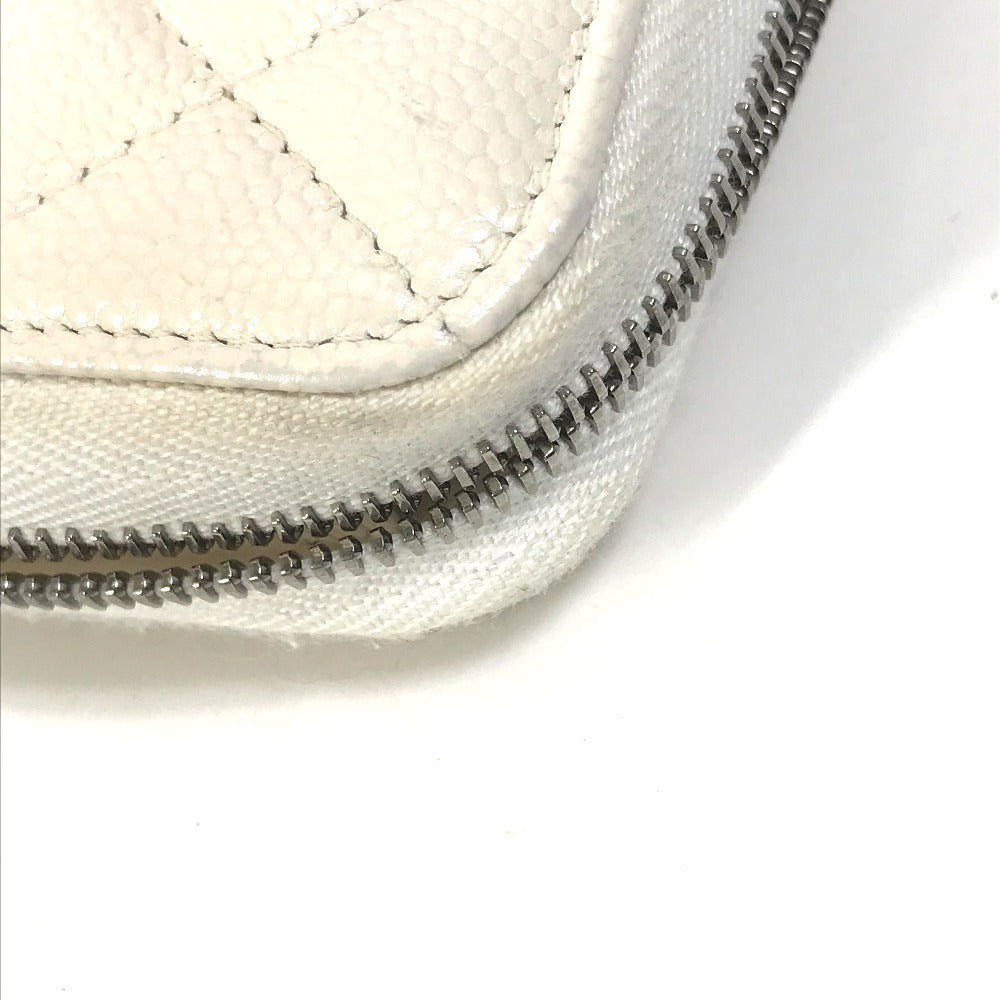CHANEL A50097 マトラッセ CC ココマーク ラウンドファスナー キルティング ウォレット 長財布 キャビアスキン レディース ホワイト