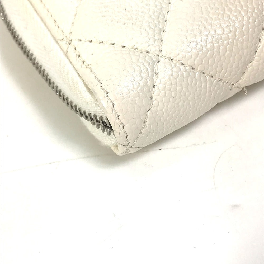 CHANEL A50097 マトラッセ CC ココマーク ラウンドファスナー キルティング ウォレット 長財布 キャビアスキン レディース ホワイト