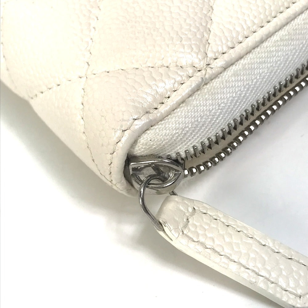 CHANEL A50097 マトラッセ CC ココマーク ラウンドファスナー キルティング ウォレット 長財布 キャビアスキン レディース ホワイト