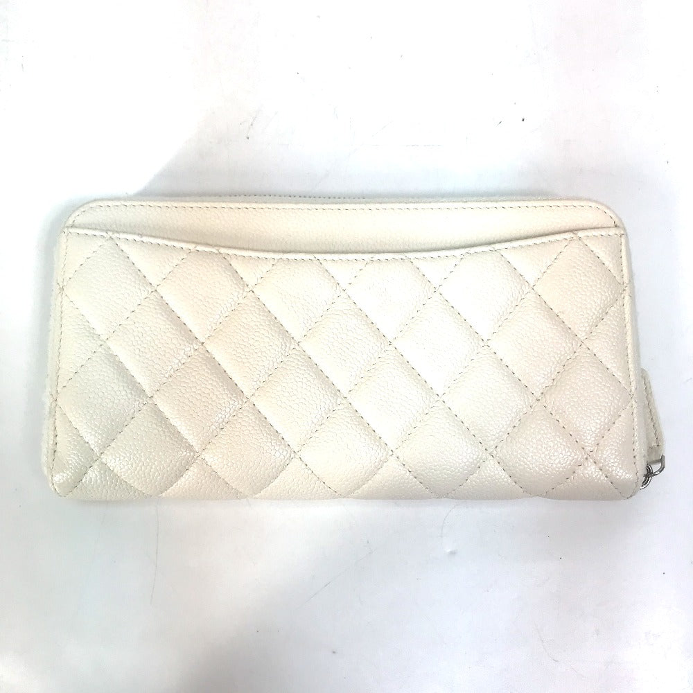 CHANEL A50097 マトラッセ CC ココマーク ラウンドファスナー キルティング ウォレット 長財布 キャビアスキン レディース ホワイト