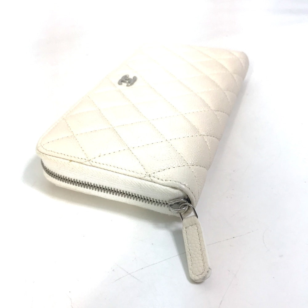 CHANEL A50097 マトラッセ CC ココマーク ラウンドファスナー キルティング ウォレット 長財布 キャビアスキン レディース ホワイト