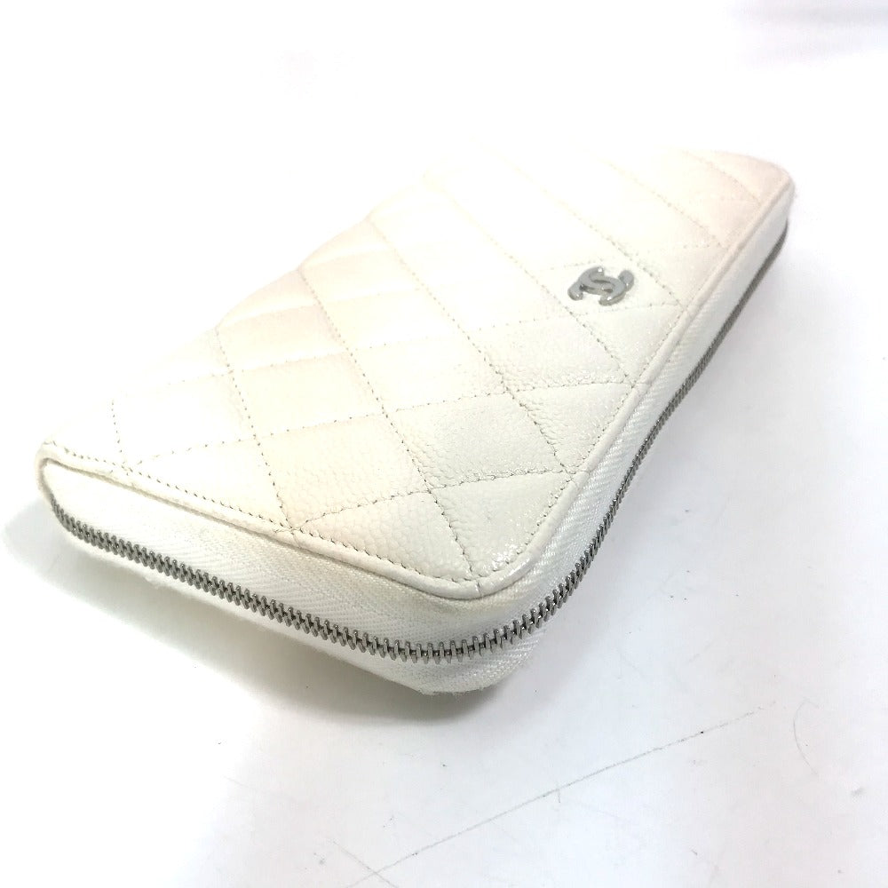 CHANEL A50097 マトラッセ CC ココマーク ラウンドファスナー キルティング ウォレット 長財布 キャビアスキン レディース ホワイト