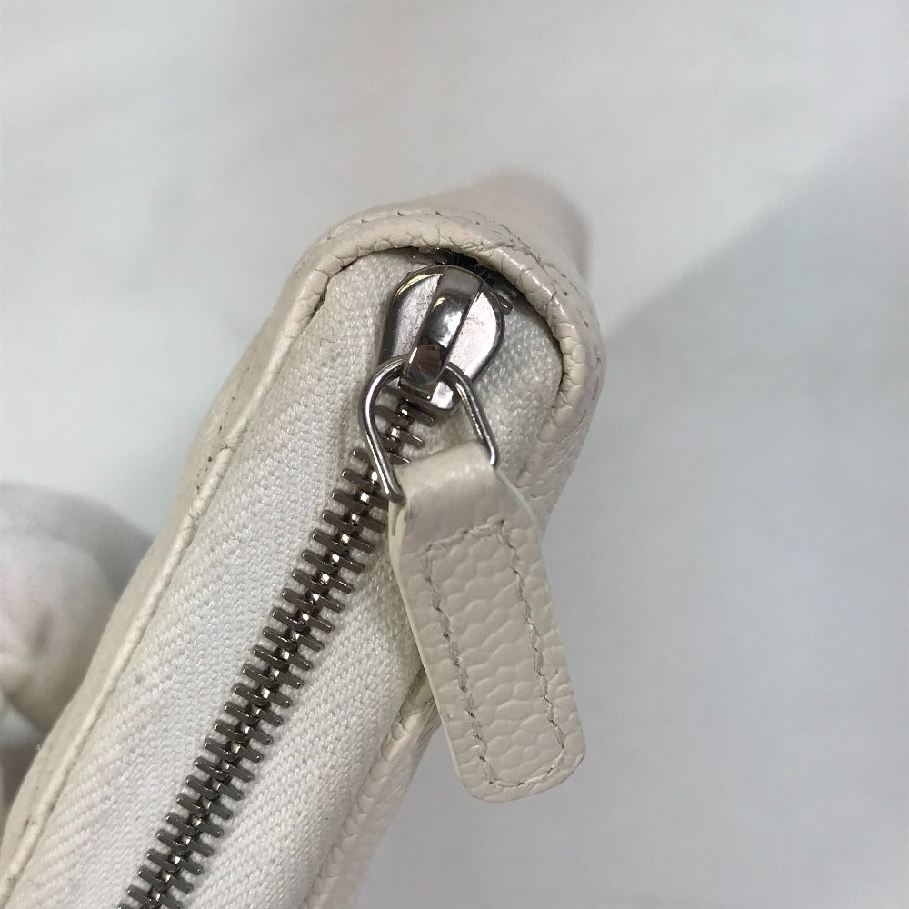 CHANEL A50097 マトラッセ CC ココマーク ラウンドファスナー キルティング ウォレット 長財布 キャビアスキン レディース ホワイト