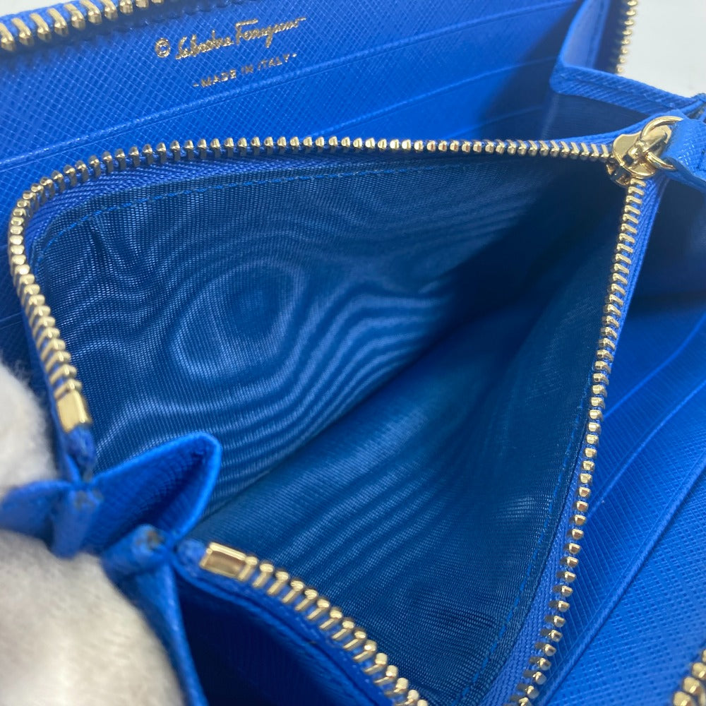 Salvatore Ferragamo 22-C124 ヴァラ ヴァラりぼん リボン L字ファスナー 長財布 レザー レディース ブルー