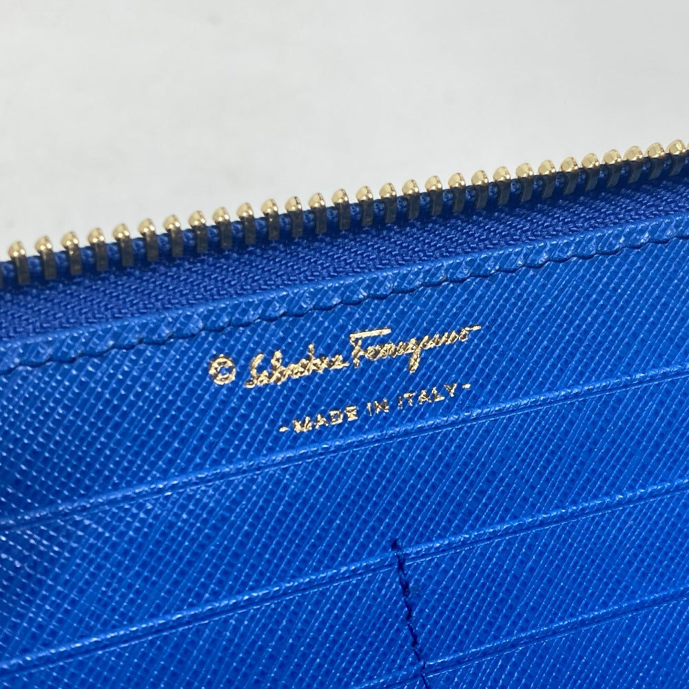 Salvatore Ferragamo 22-C124 ヴァラ ヴァラりぼん リボン L字ファスナー 長財布 レザー レディース ブルー