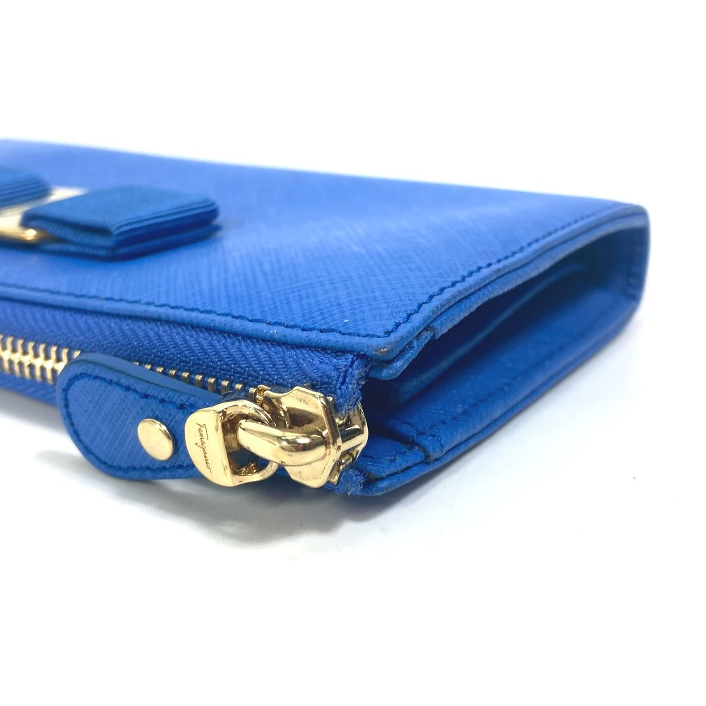Salvatore Ferragamo 22-C124 ヴァラ ヴァラりぼん リボン L字ファスナー 長財布 レザー レディース ブルー