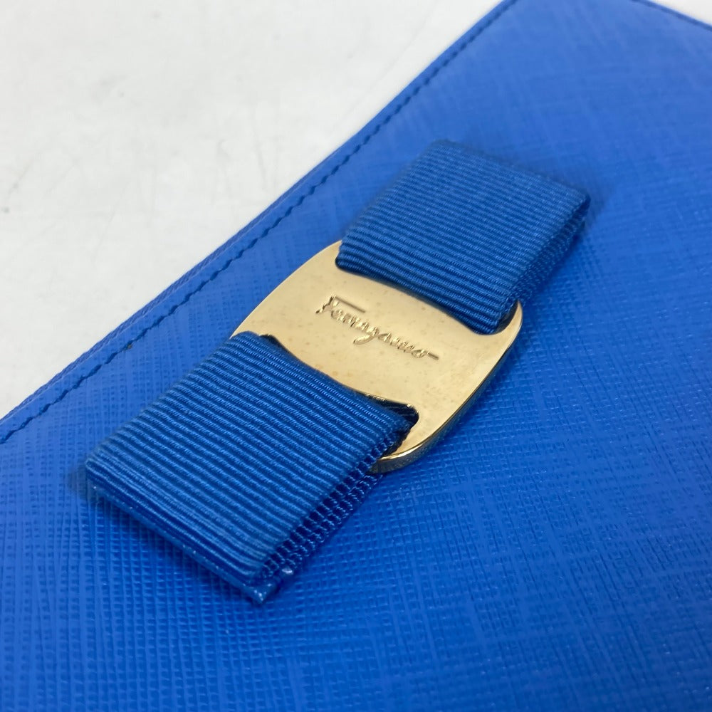 Salvatore Ferragamo 22-C124 ヴァラ ヴァラりぼん リボン L字ファスナー 長財布 レザー レディース ブルー