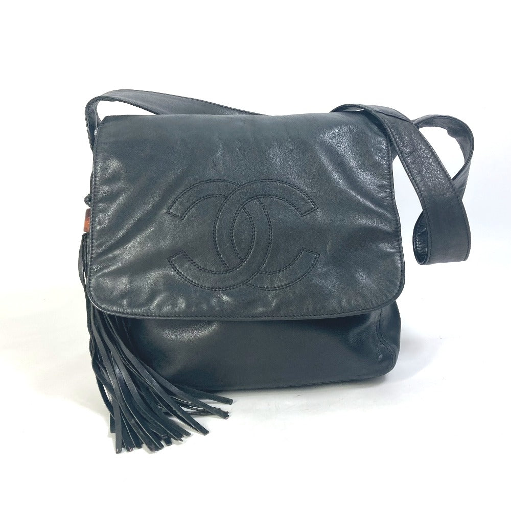 CHANEL 肩掛け CC ココマーク タッセル フリンジ メッセンジャーバッグ ショルダーバッグ ラムスキン レディース ブラック