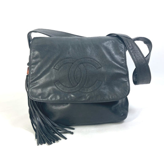 CHANEL 肩掛け CC ココマーク タッセル フリンジ メッセンジャーバッグ ショルダーバッグ ラムスキン レディース ブラック