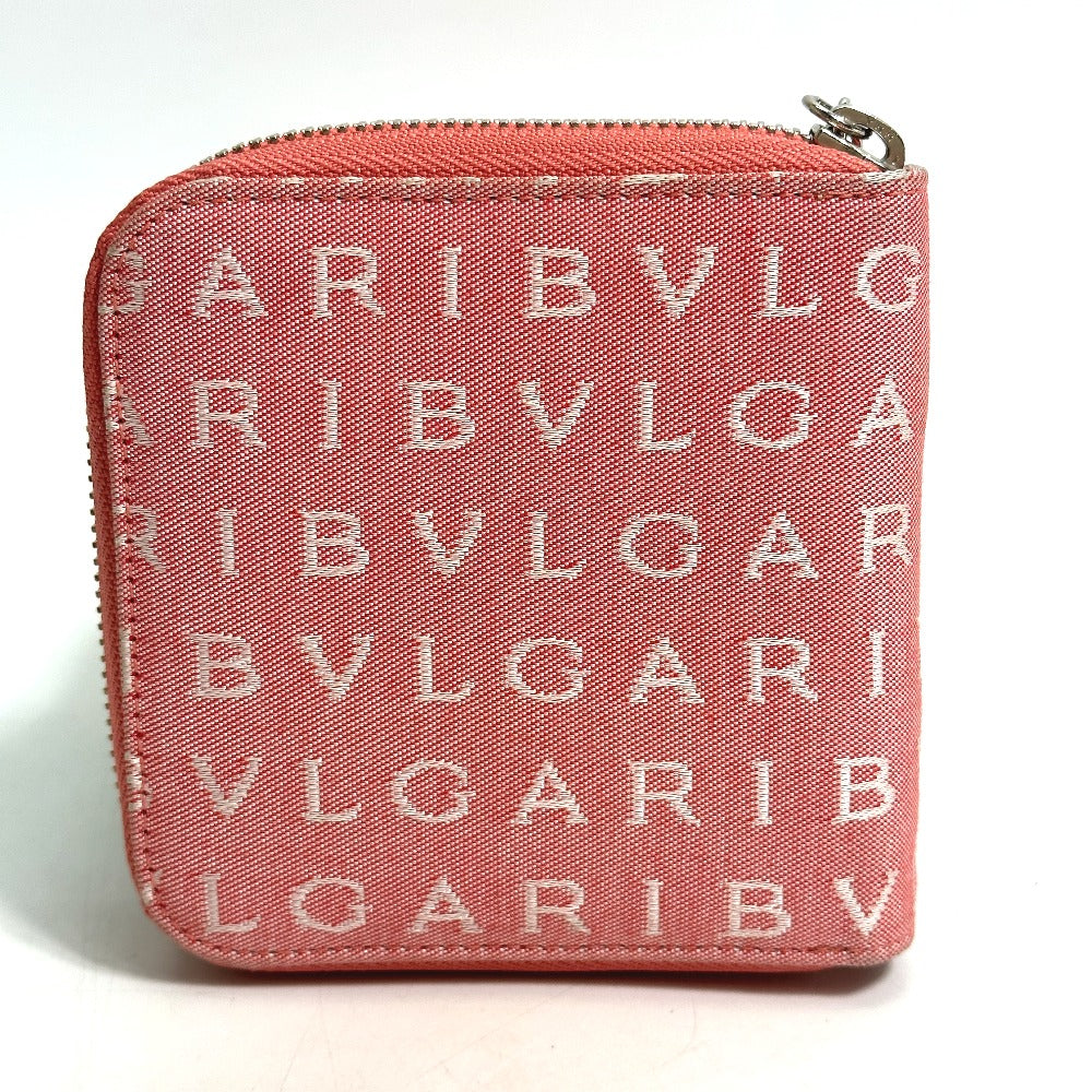 BVLGARI ロゴマニア コンパクトウォレット ラウンドファスナー 2つ折り財布 キャンバス レディース ピンク