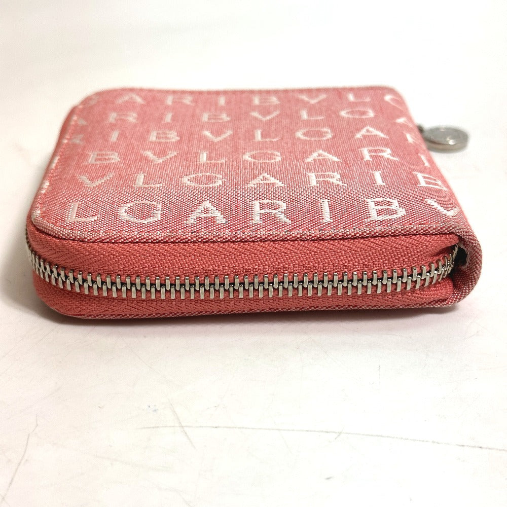 BVLGARI ロゴマニア コンパクトウォレット ラウンドファスナー 2つ折り財布 キャンバス レディース ピンク