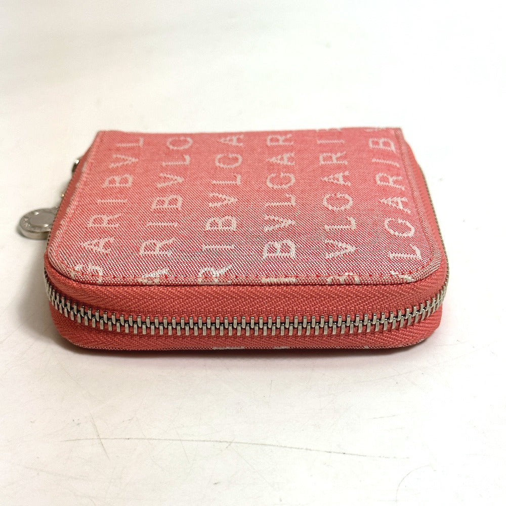 BVLGARI ロゴマニア コンパクトウォレット ラウンドファスナー 2つ折り財布 キャンバス レディース ピンク