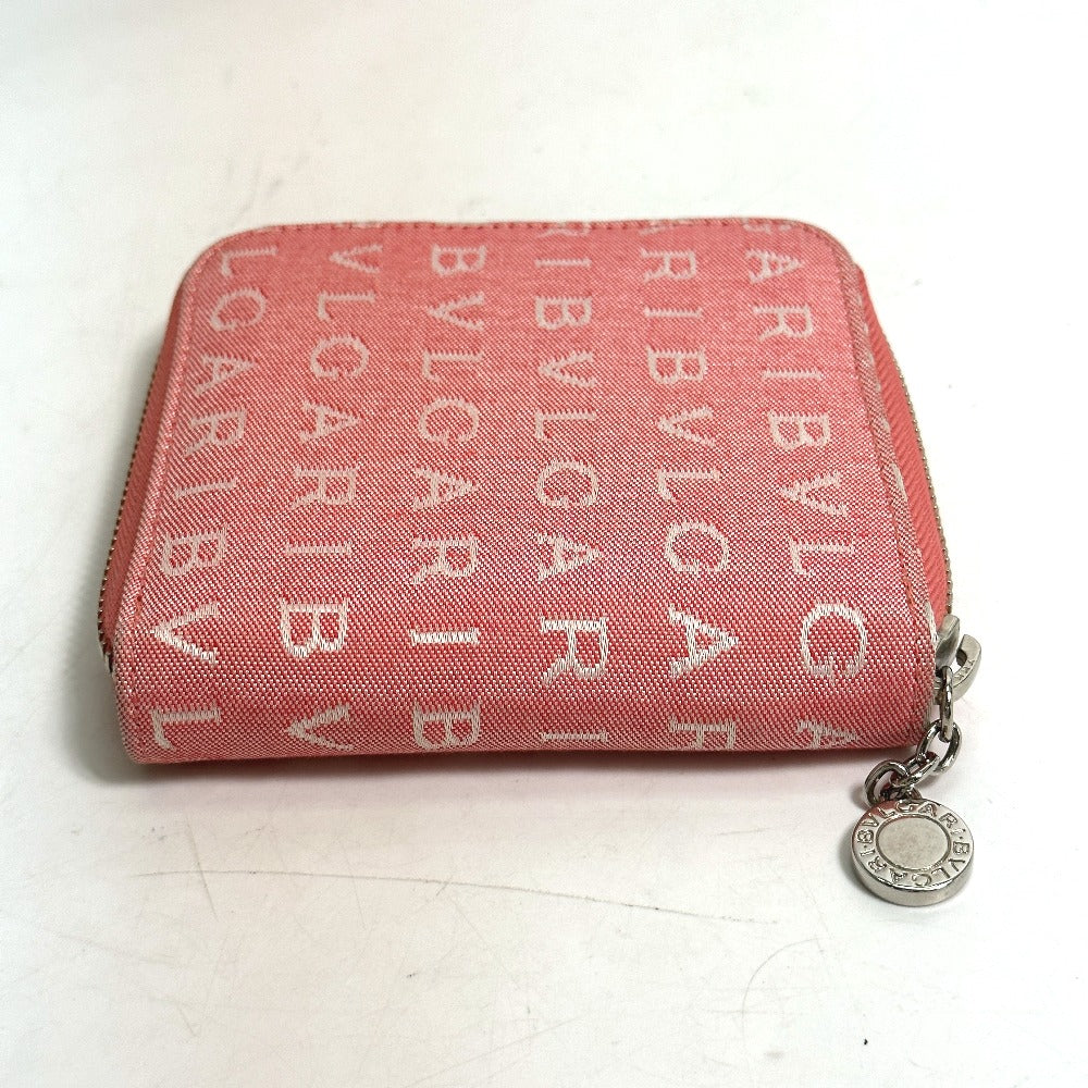 BVLGARI ロゴマニア コンパクトウォレット ラウンドファスナー 2つ折り財布 キャンバス レディース ピンク