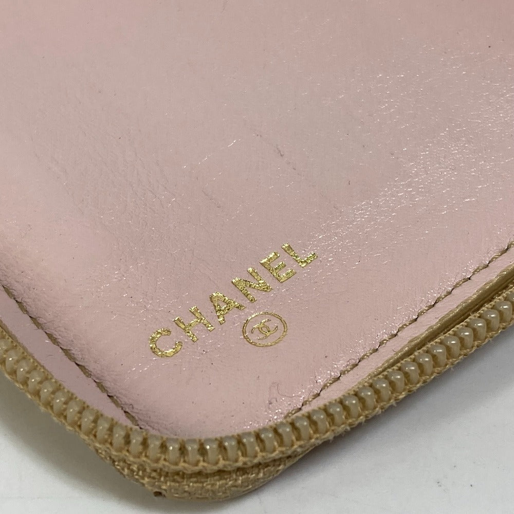 CHANEL ココマーク CC マトラッセ キルティング ラウンドファスナー 長財布 カーフスキン レディース ゴールド