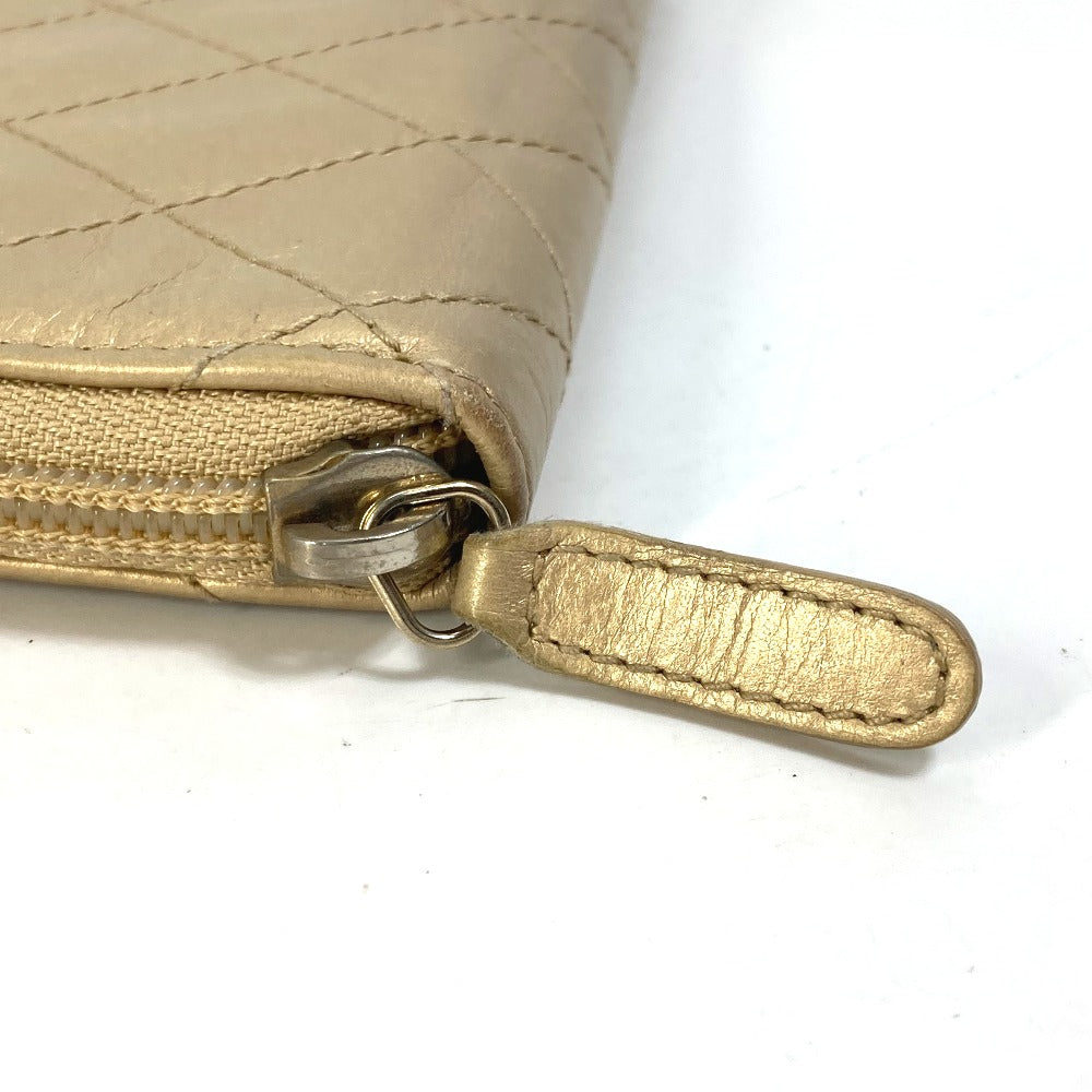 CHANEL ココマーク CC マトラッセ キルティング ラウンドファスナー 長財布 カーフスキン レディース ゴールド