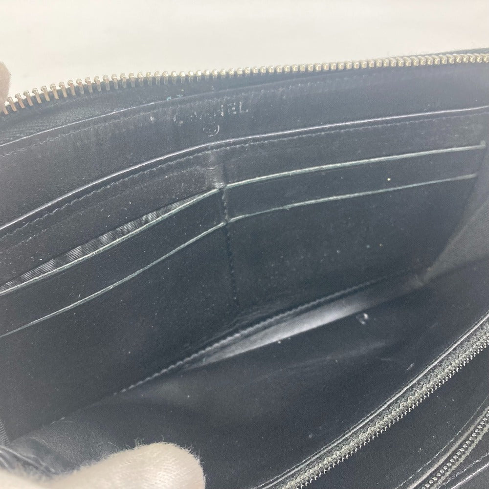 CHANEL ココマーク CC マトラッセ キルティング ラウンドファスナー 長財布 ラムスキン レディース ブラック