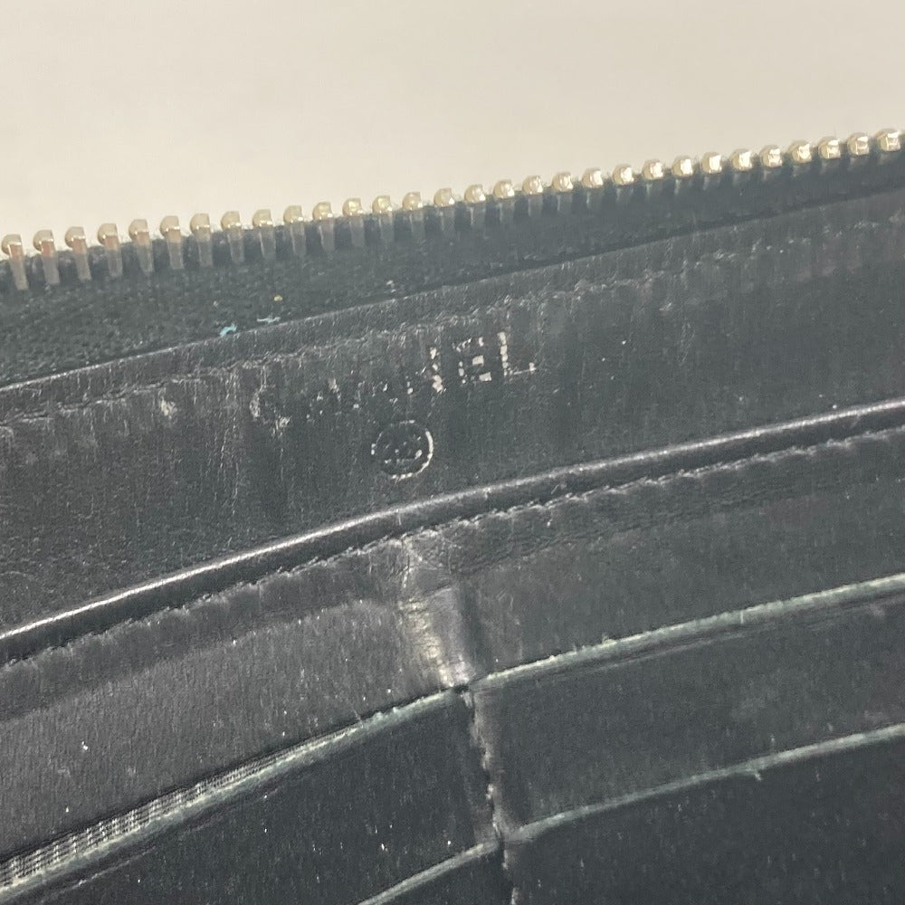 CHANEL ココマーク CC マトラッセ キルティング ラウンドファスナー 長財布 ラムスキン レディース ブラック