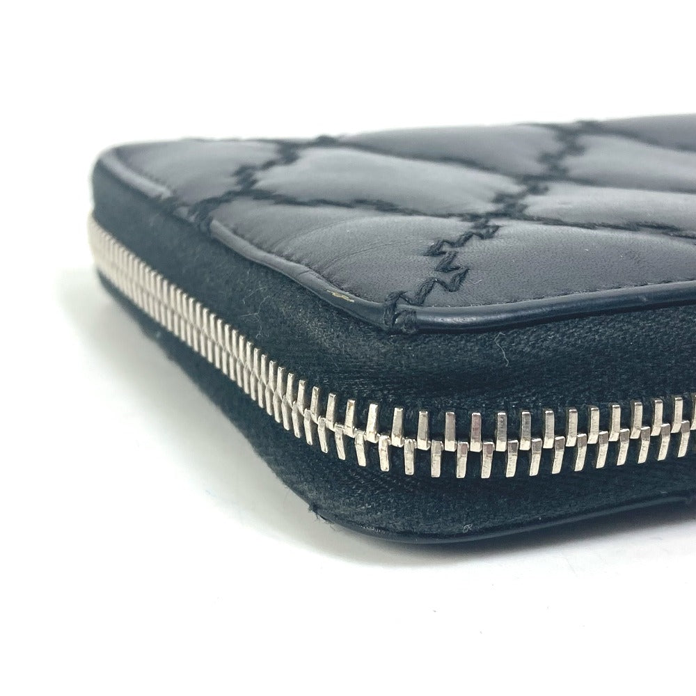 CHANEL ココマーク CC マトラッセ キルティング ラウンドファスナー 長財布 ラムスキン レディース ブラック