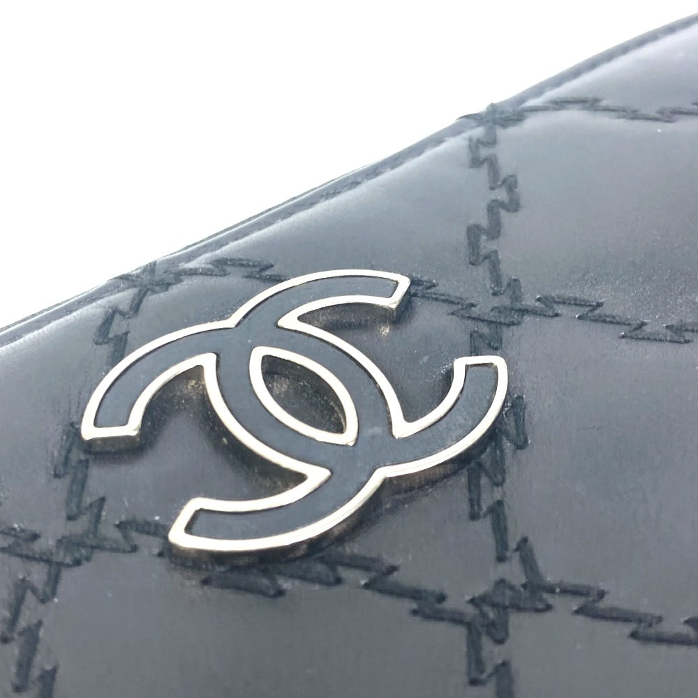 CHANEL ココマーク CC マトラッセ キルティング ラウンドファスナー 長財布 ラムスキン レディース ブラック
