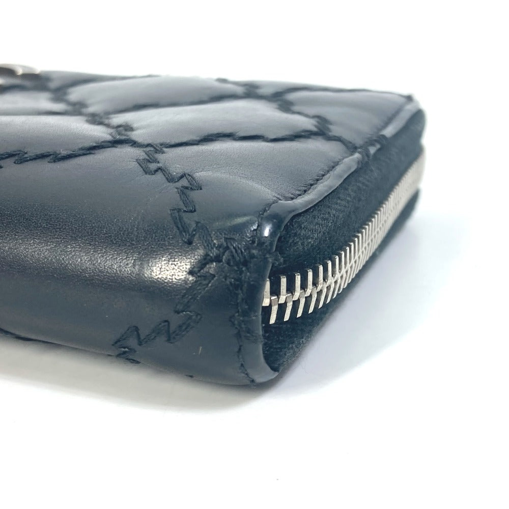 CHANEL ココマーク CC マトラッセ キルティング ラウンドファスナー 長財布 ラムスキン レディース ブラック