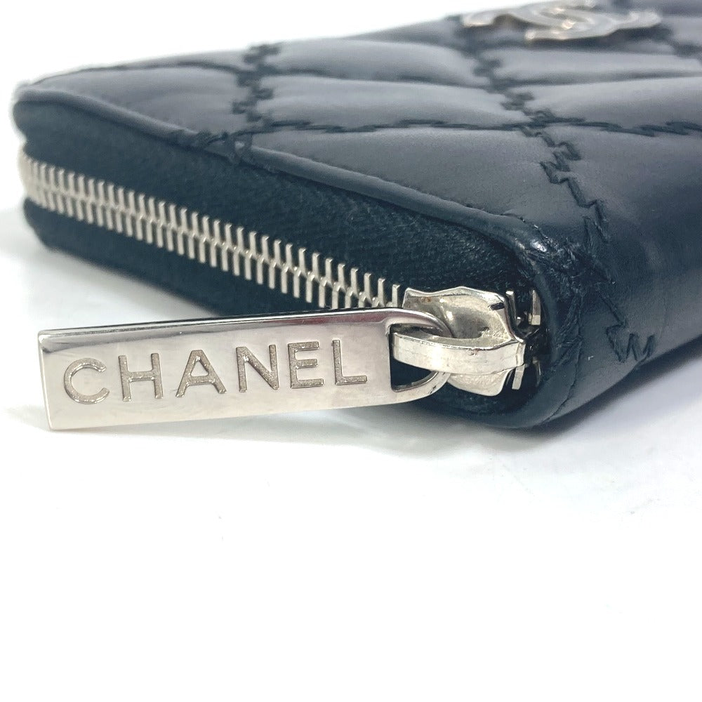 CHANEL ココマーク CC マトラッセ キルティング ラウンドファスナー 長財布 ラムスキン レディース ブラック