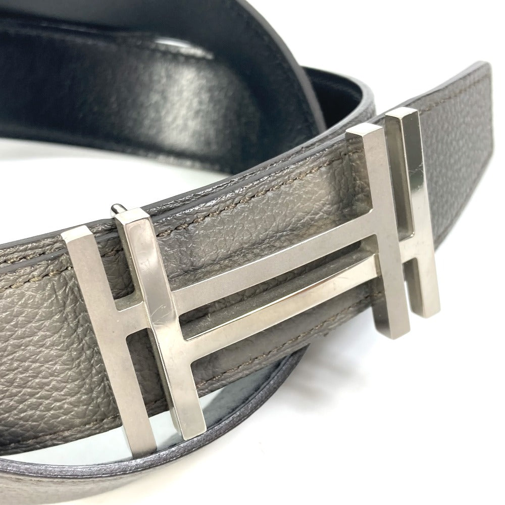 HERMES H Belt Ash Au Carré Togo Women's Belt in Blanc/Noir Grey