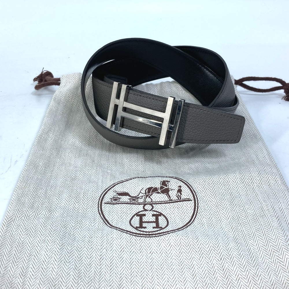 HERMES H Belt Ash Au Carré Togo Women's Belt in Blanc/Noir Grey