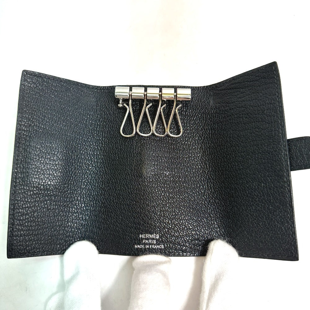 HERMES H hardware Bearn 4-ring key case, Chevre Mysore, unisex, black