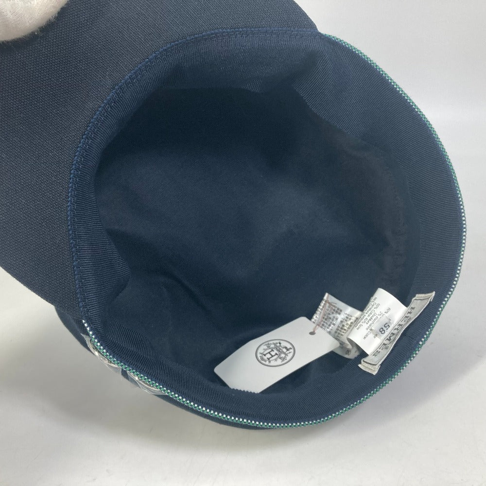 HERMES Serie Cavale Newsboy Hat, Cotton, Navy, Women's