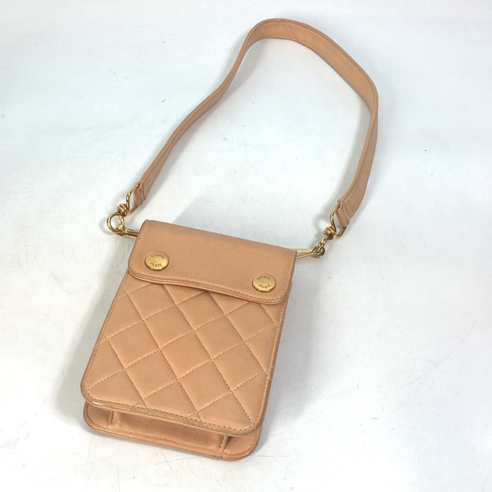 CHANEL Neck Pouch, Smartphone Pouch, Matelasse Pouch, Quilted Shoulder Bag, Lambskin, Women's, Pink