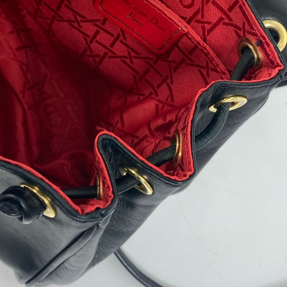 Dior ポシェット カバン 巾着 ヴィンテージ ショルダーバッグ レザー レディース ブラック