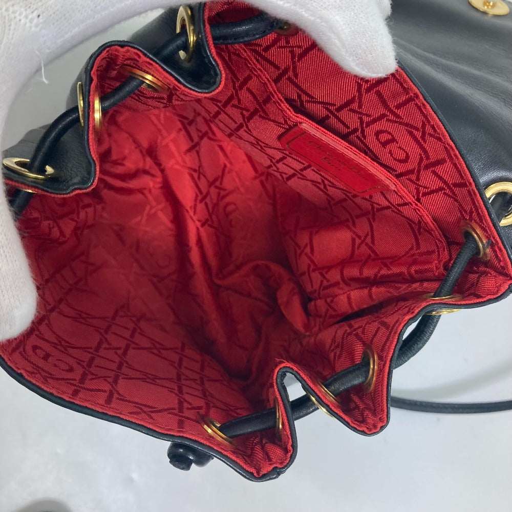 Dior ポシェット カバン 巾着 ヴィンテージ ショルダーバッグ レザー レディース ブラック