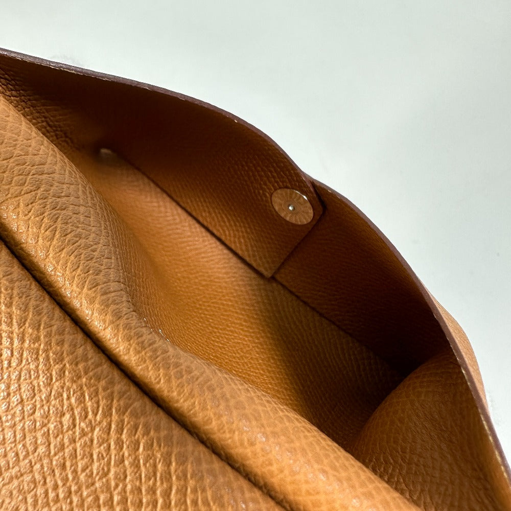 HERMES Calvi Duo Wallet, Coin Purse, Card Case, Epsom Leather, Women's, Gold/Brown