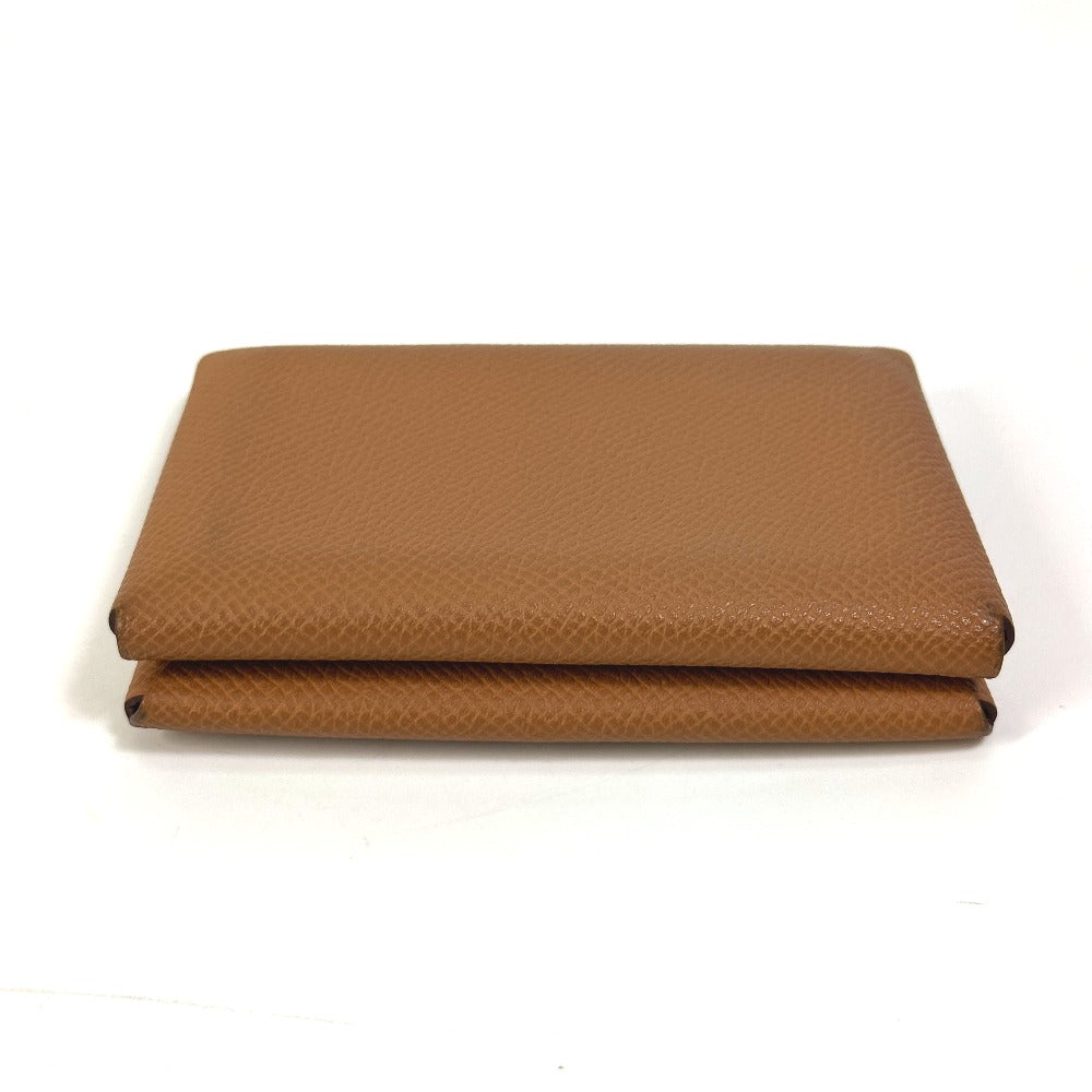 HERMES Calvi Duo Wallet, Coin Purse, Card Case, Epsom Leather, Women's, Gold/Brown