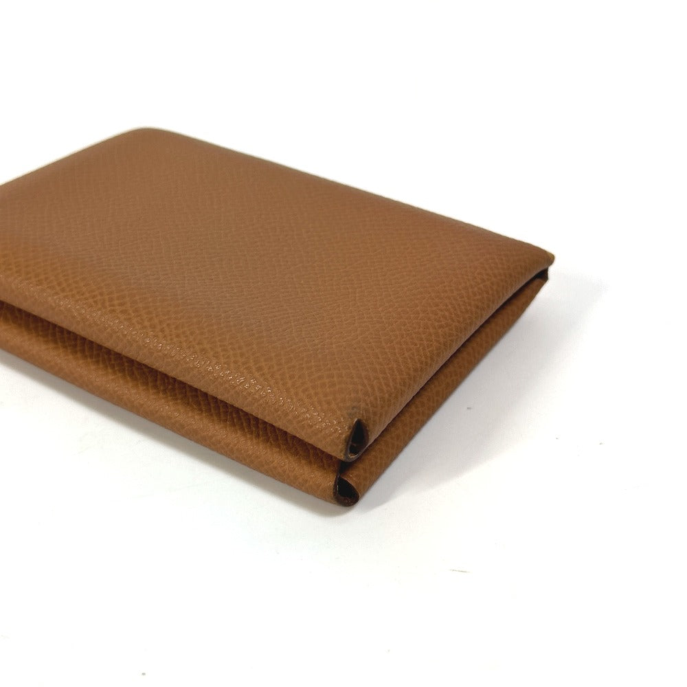 HERMES Calvi Duo Wallet, Coin Purse, Card Case, Epsom Leather, Women's, Gold/Brown