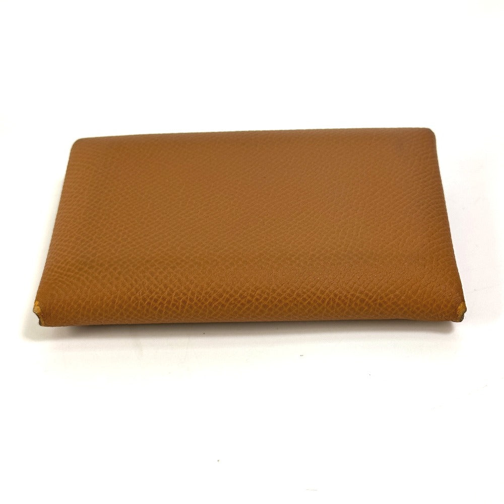 HERMES Calvi Duo Wallet, Coin Purse, Card Case, Epsom Leather, Women's, Gold/Brown