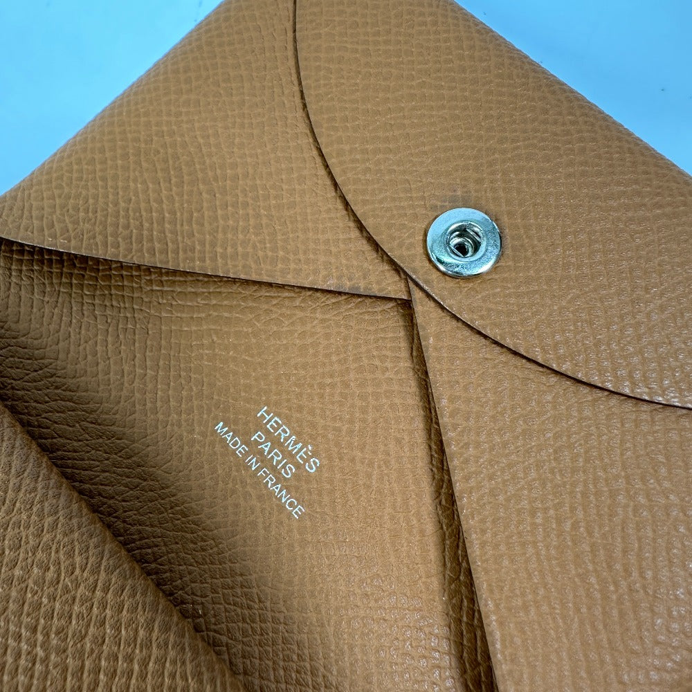 HERMES Calvi Duo Wallet, Coin Purse, Card Case, Epsom Leather, Women's, Gold/Brown