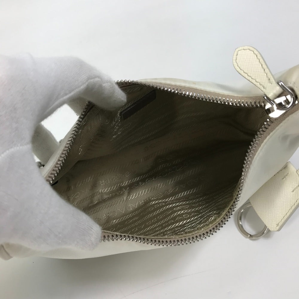 PRADA 1BH204 Triangle Logo Plate Re-Edition 2005 Crossbody Chain Shoulder Bag with Pouch, Nylon, White