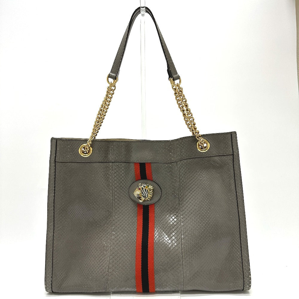 GUCCI 537219 Sherry Line Raja Tiger Head Shoulder Bag Chain Tote Bag Leather Women's Gray