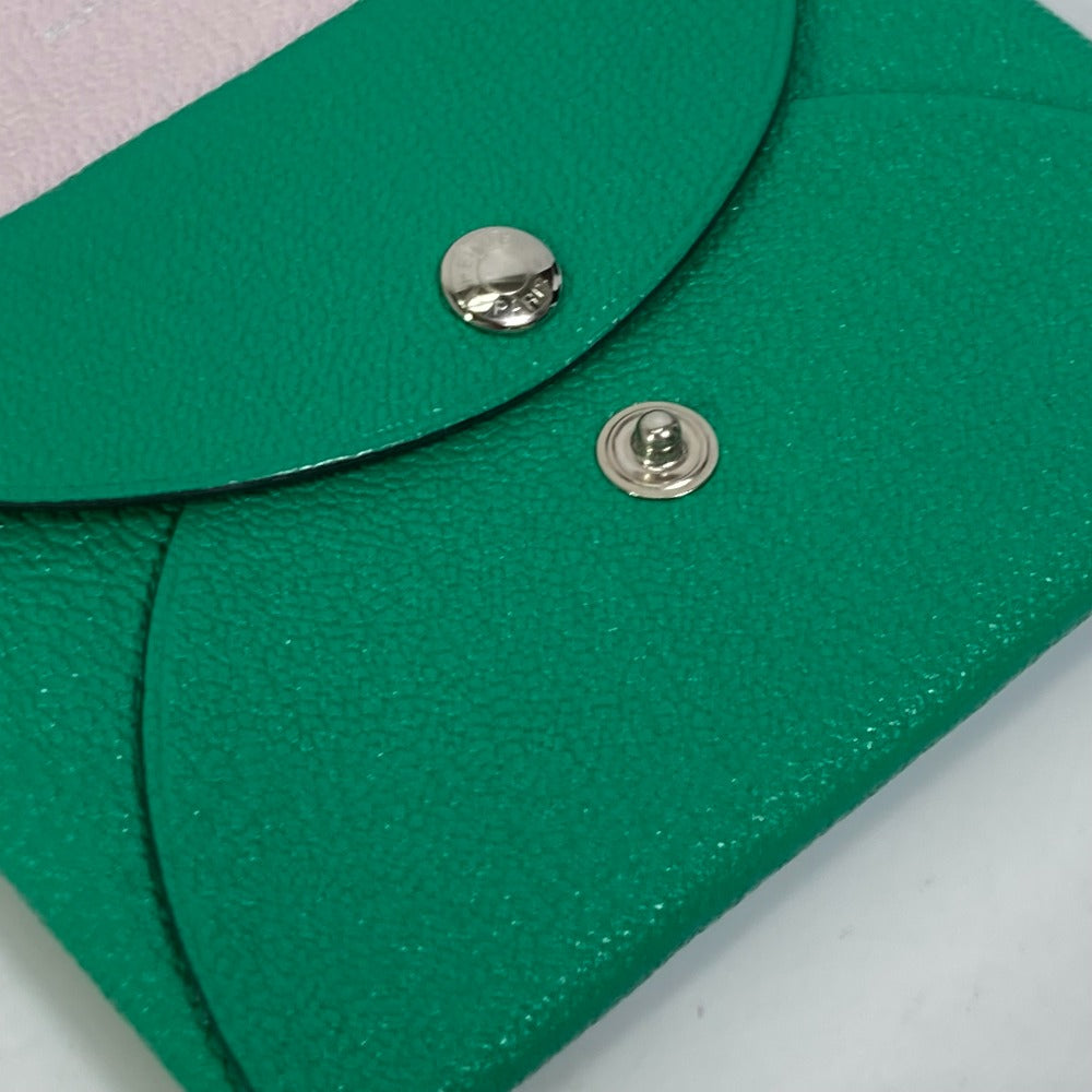 HERMES Calvi Duo Two-Tone Card Case, Mint/Mauve Pale Green, Women's