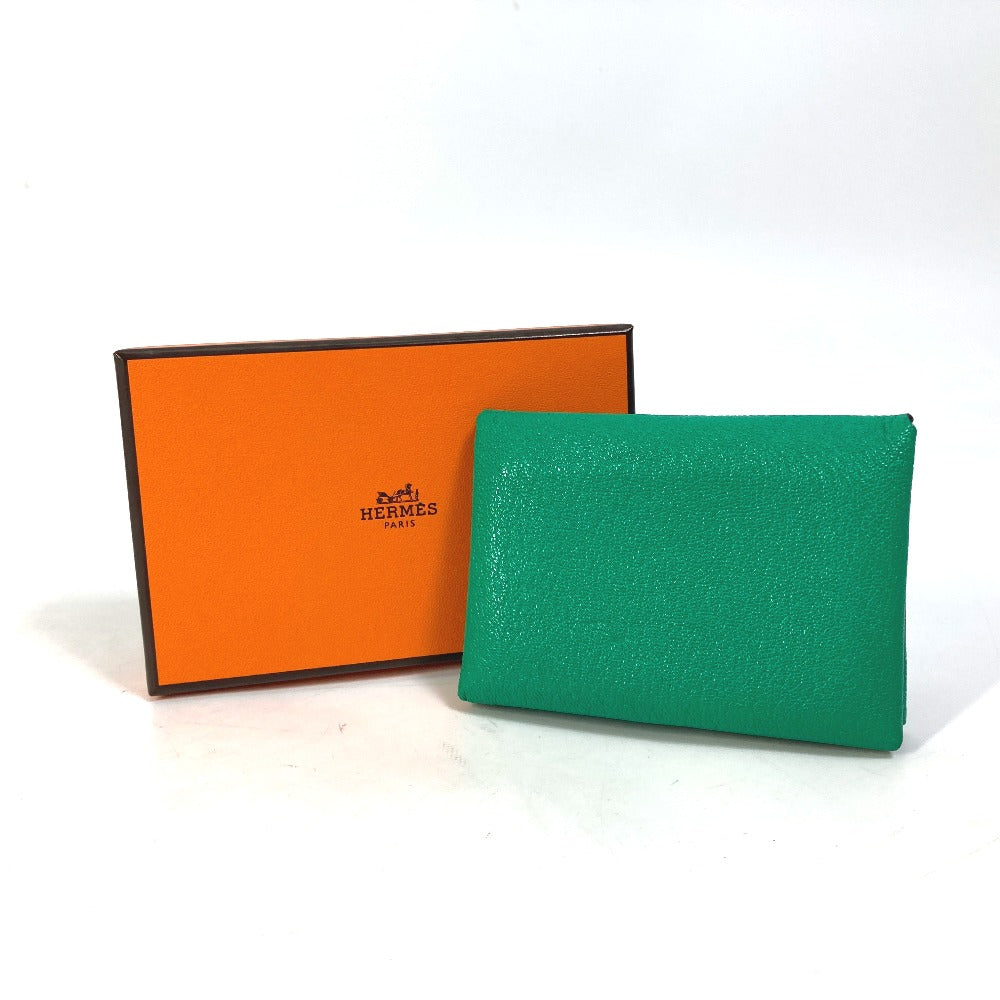 HERMES Calvi Duo Two-Tone Card Case, Mint/Mauve Pale Green, Women's