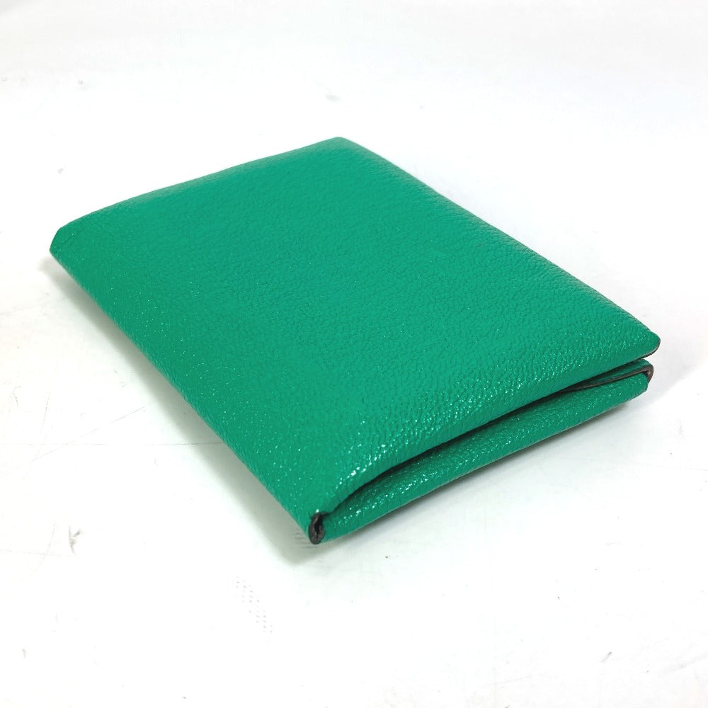HERMES Calvi Duo Two-Tone Card Case, Mint/Mauve Pale Green, Women's